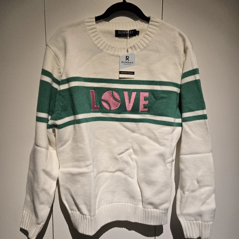 Women's Green, Pink and White Love Sweater - Picture 2 of 2